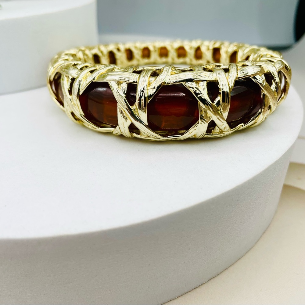 Kendra Scott Brown Stone Bangle Statement Bracele… - image 1